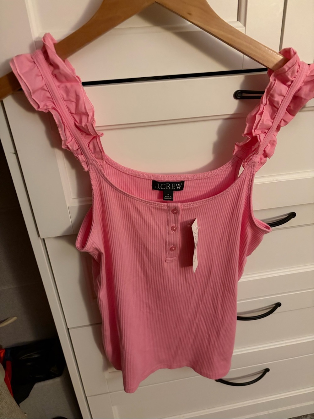 J. Crew Pink Ribbed Tank with Ruffle Straps - Picture 2 of 3